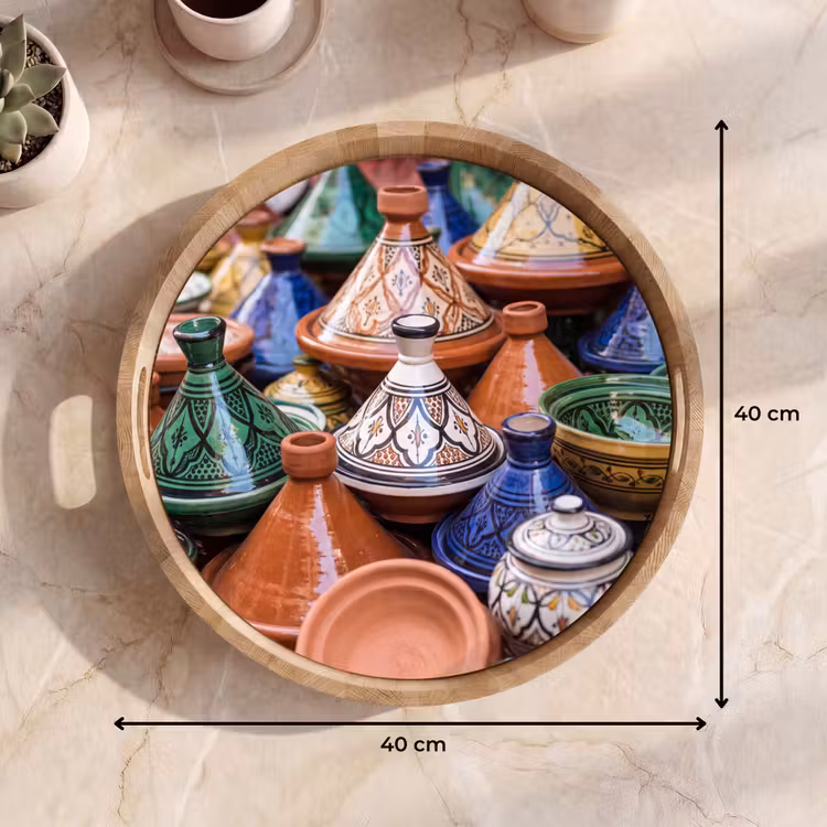 Tray - Pottery - Colorful - Pattern - Aardewerk - Kleurrijk - Patroon Dienblad Rond middel