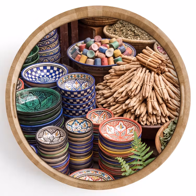 Tray - Pottery - Oriental - Colorful - Aardewerk - Oosters - Kleurrijk Dienblad Rond middel