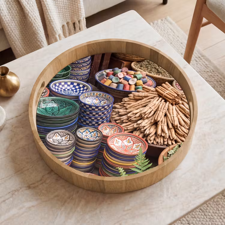 Tray - Pottery - Oriental - Colorful - Aardewerk - Oosters - Kleurrijk Dienblad Rond middel