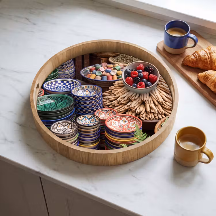 Tray - Pottery - Oriental - Colorful - Aardewerk - Oosters - Kleurrijk Dienblad Rond middel