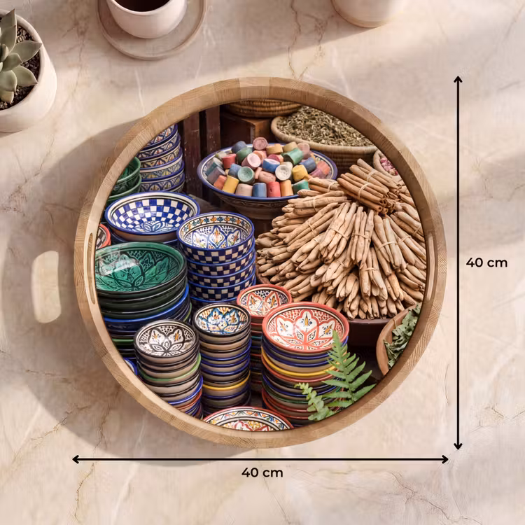 Tray - Pottery - Oriental - Colorful - Aardewerk - Oosters - Kleurrijk Dienblad Rond middel