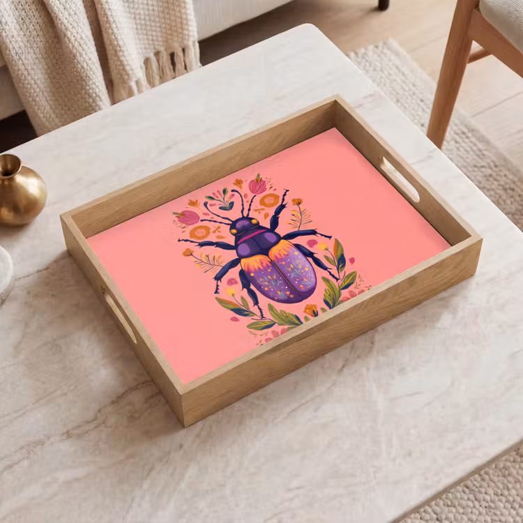 Paars - Kever - Stipjes - Bloemen Dienblad Rechthoek middel -sfeer1
