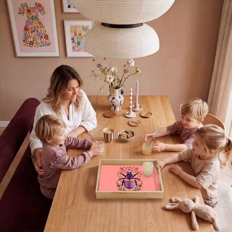 Paars - Kever - Stipjes - Bloemen Dienblad Rechthoek middel -sfeer4