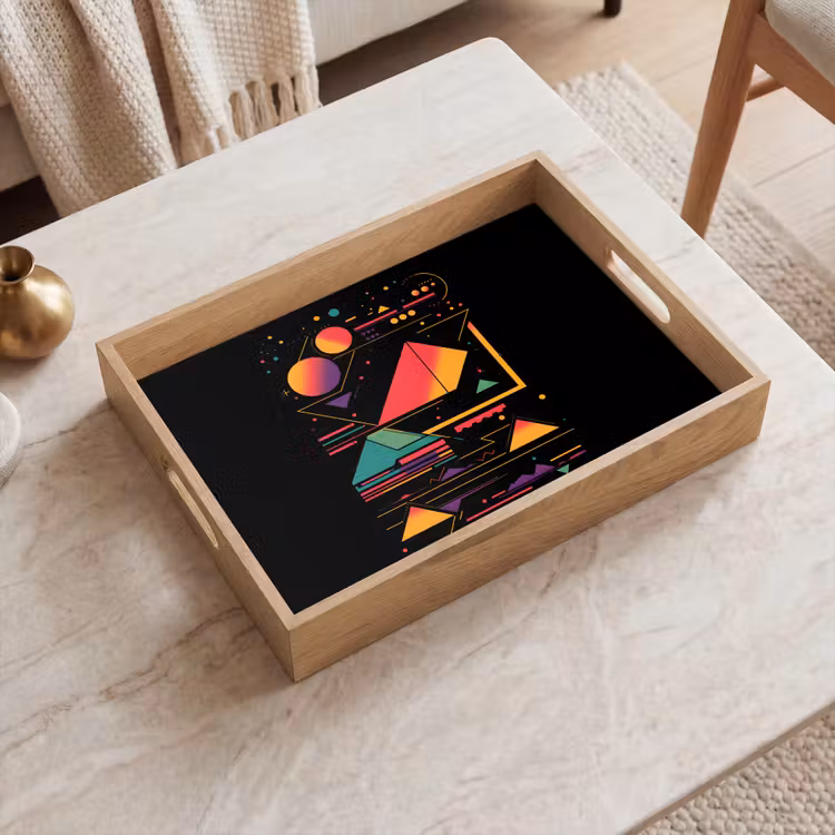 Piramides - Cirkels - Neonkleuren - Geometrisch Dienblad Rechthoek middel -sfeer1
