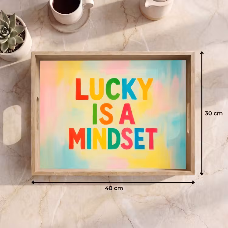 Quote - Lucky - Regenboogkleuren Dienblad Rechthoek middel -USP_Formaat