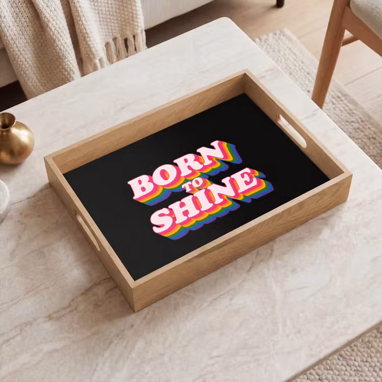 Quote - Regenboog - Roze - Zwart Dienblad Rechthoek middel -sfeer1
