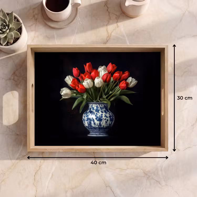 Rode - Bloemen - Tulpen - Vaas Dienblad Rechthoek middel -USP_Formaat