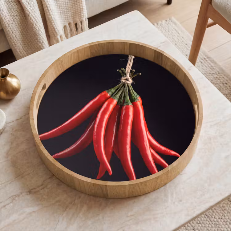 Tray - Red Pepper - Food - Rode peper - Eten Dienblad Rond middel