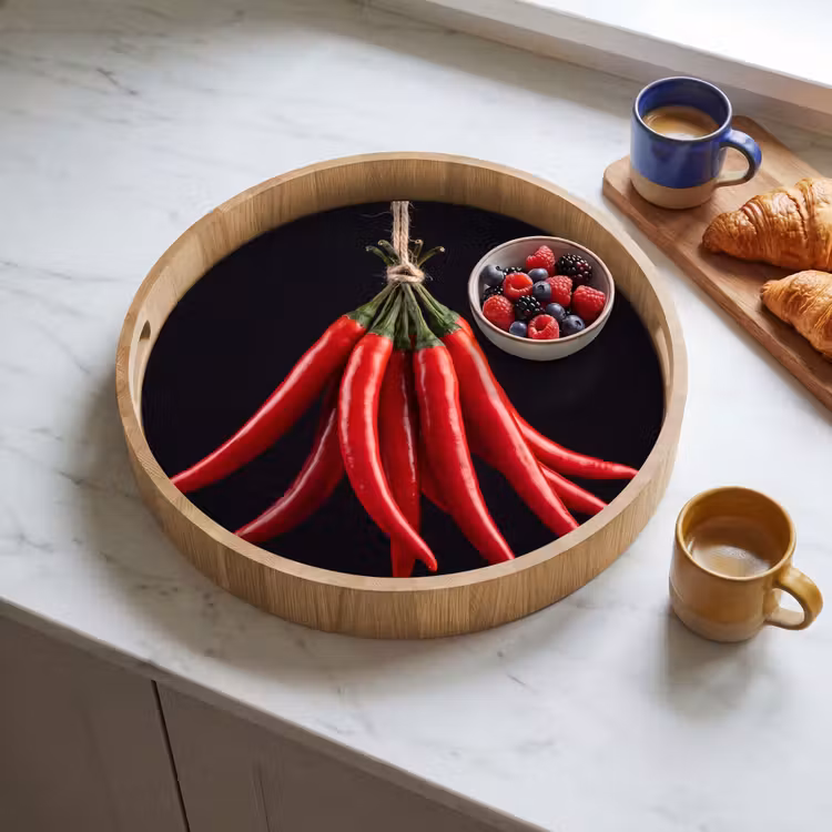 Tray - Red Pepper - Food - Rode peper - Eten Dienblad Rond middel