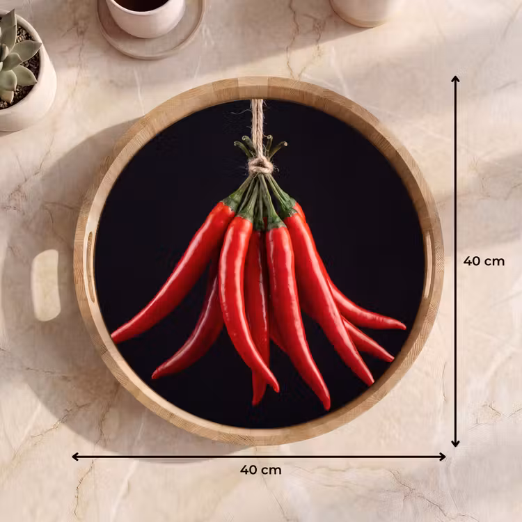 Tray - Red Pepper - Food - Rode peper - Eten Dienblad Rond middel