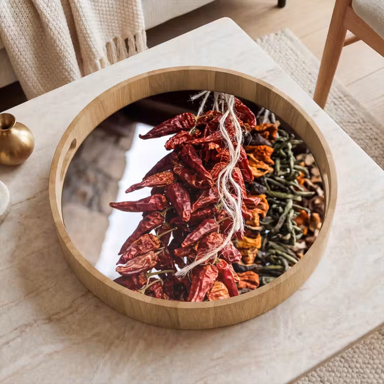 Tray - Red Peppers - Food - Rode pepers - Eten Dienblad Rond middel