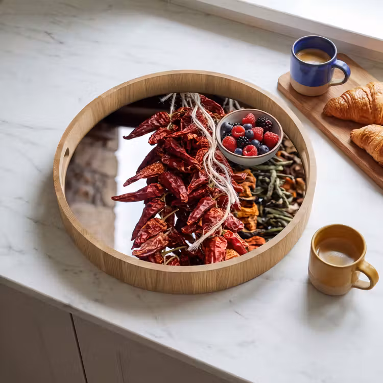 Tray - Red Peppers - Food - Rode pepers - Eten Dienblad Rond middel