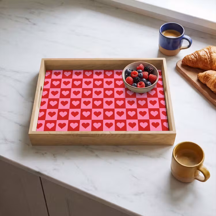 Rood - Roze - Schaakbord - Valentijn Dienblad Rechthoek middel -sfeer2