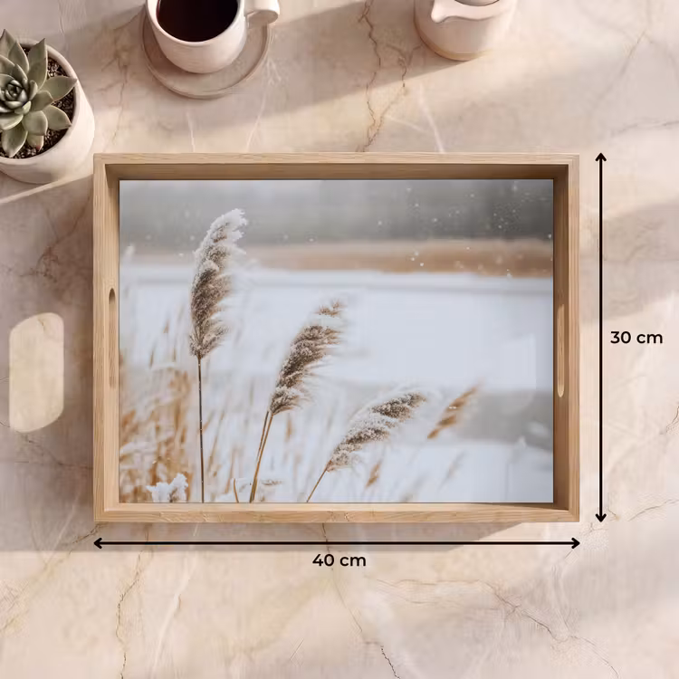 Riet - Meer - Winter - Natuur - Sneeuw - Beige Dienblad Rechthoek middel -USP_Formaat