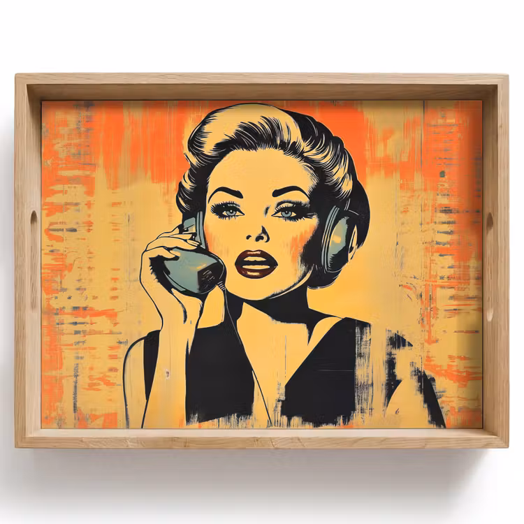 Retro - Vrouw - Koptelefoon - Oranje Dienblad Rechthoek middel -z3d_shopping