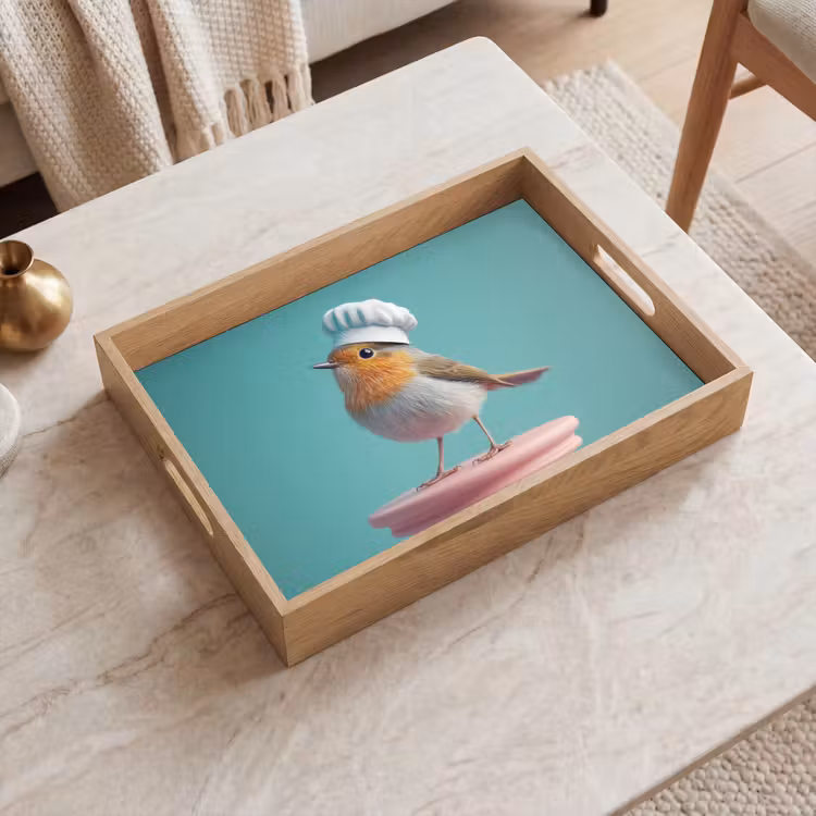 Roodborstje - Vogel - Koksmuts - Sokkel Dienblad Rechthoek middel -sfeer1