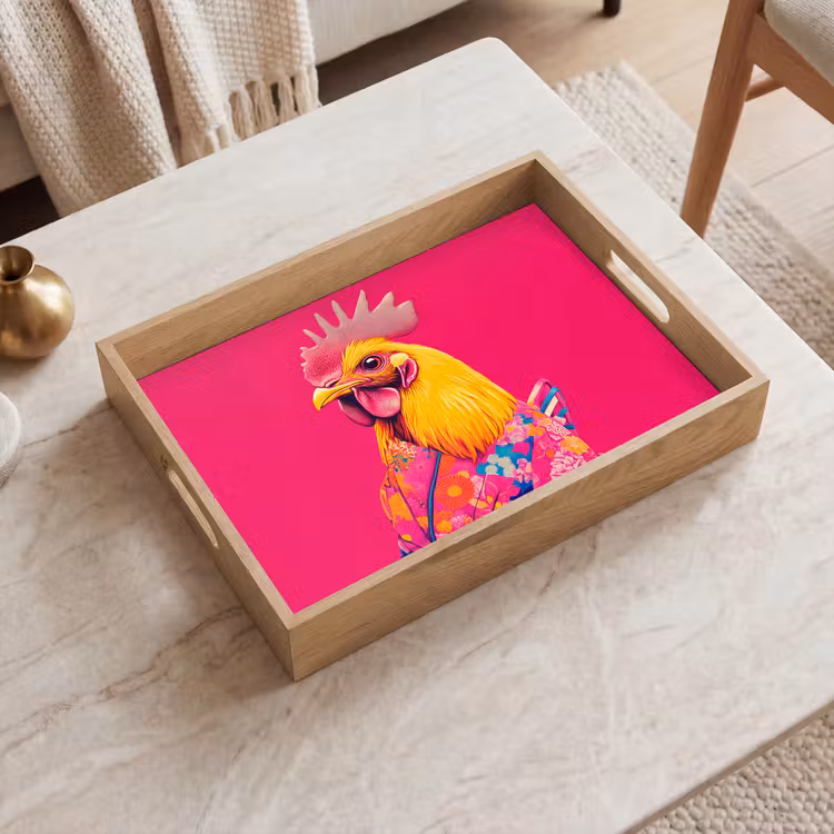 Haan - Kleurrijk - Kimono - Roze Dienblad Rechthoek middel -sfeer1