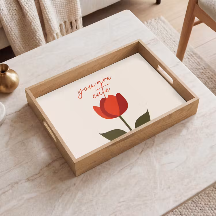 Roos - Rood - Bloem - Valentijn Dienblad Rechthoek middel -sfeer1
