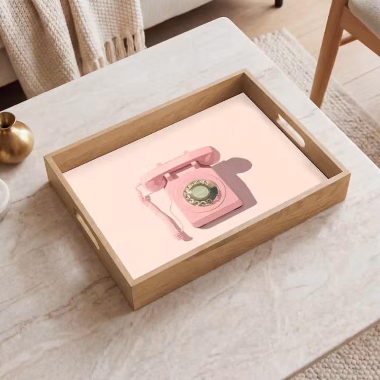 Draaischijftelefoon - Retro - Roze Dienblad Rechthoek middel -sfeer1