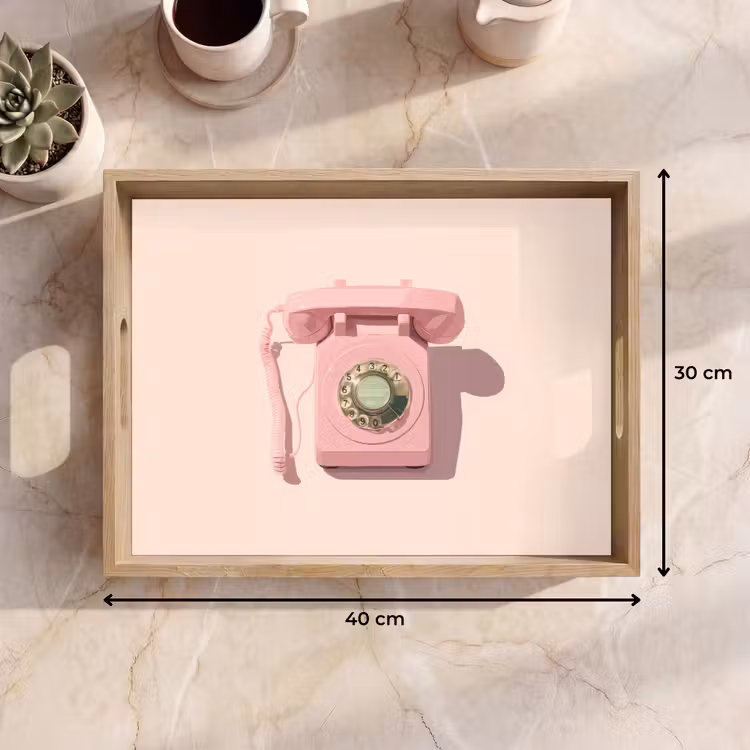 Draaischijftelefoon - Retro - Roze Dienblad Rechthoek middel -USP_Formaat