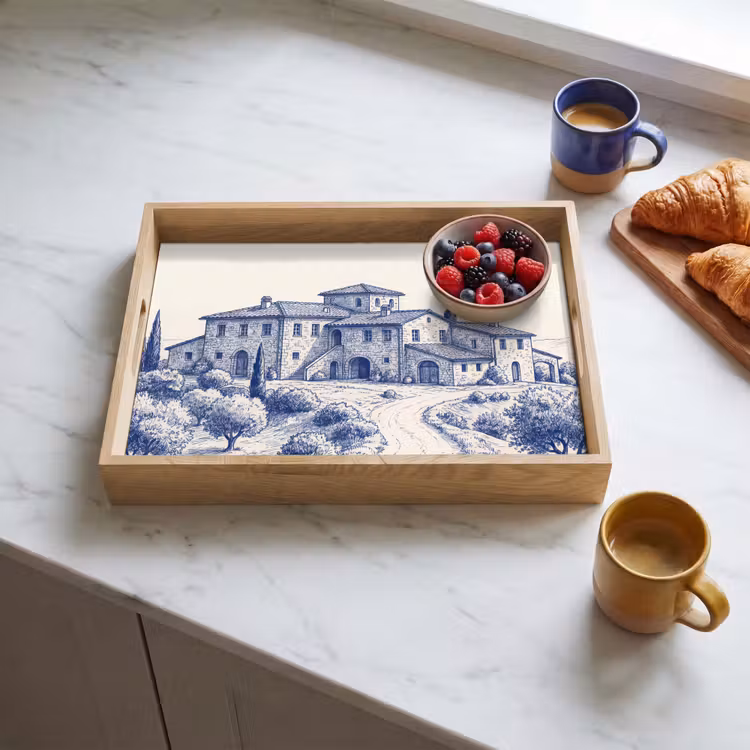 Rustiek - Landgoed - Blauw Dienblad Rechthoek middel -sfeer2