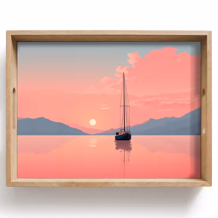 Zeilboot - Roze zee - Zonsondergang - Bergen Dienblad Rechthoek middel -z3d_shopping