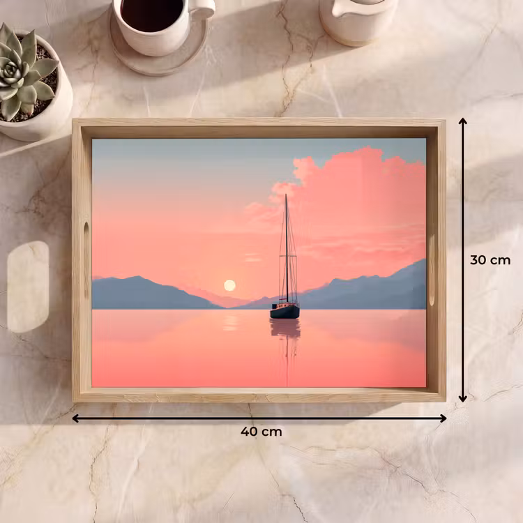 Zeilboot - Roze zee - Zonsondergang - Bergen Dienblad Rechthoek middel -USP_Formaat