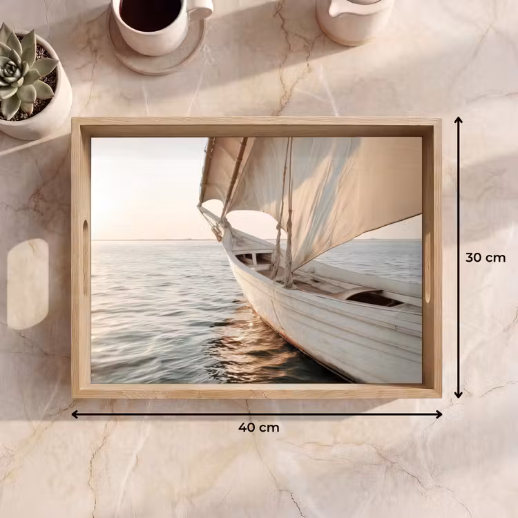 Zeilboot - Zee - Beige - Zon Dienblad Rechthoek middel -USP_Formaat