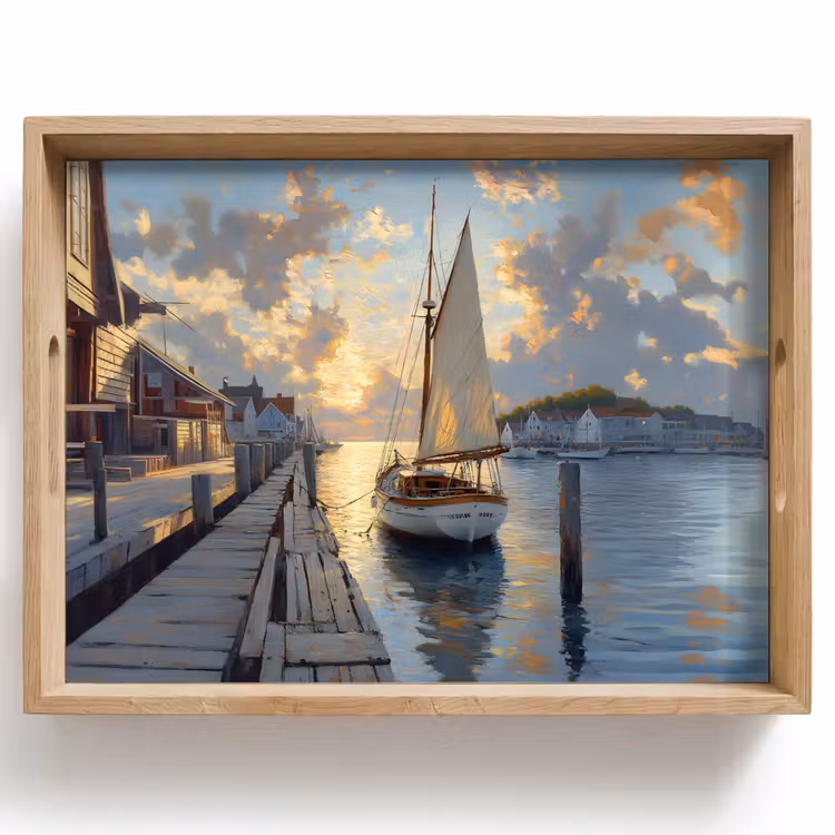 Zeilboot - Zon - Pier - Hout Dienblad Rechthoek middel -z3d_shopping