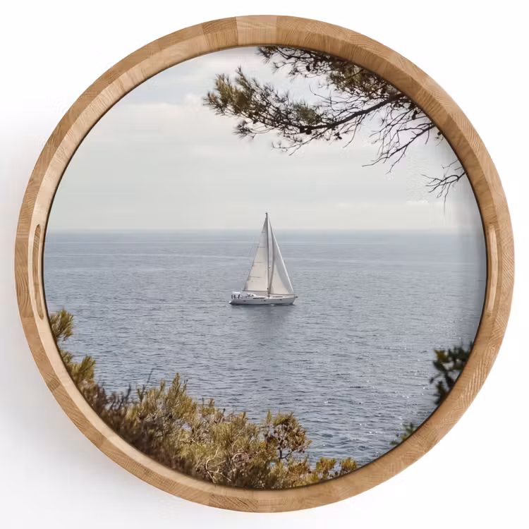 Tray - Sailboat - trees - water - Zeilboot - bomen - water Dienblad Rond middel