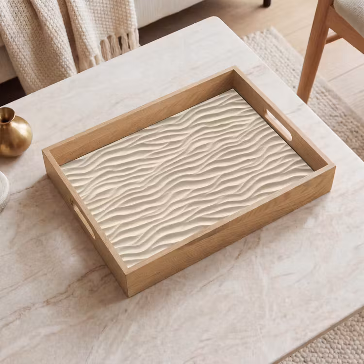 Zand - Golven - Beige Dienblad Rechthoek middel 911 -sfeer1