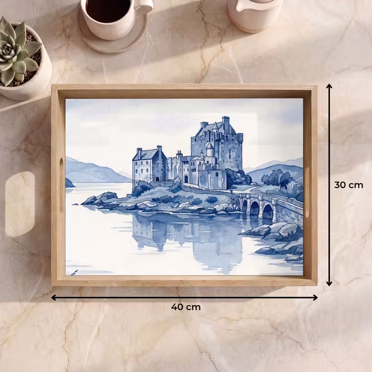 Schots - Kasteel - Blauw - Aquarel Dienblad Rechthoek middel -USP_Formaat