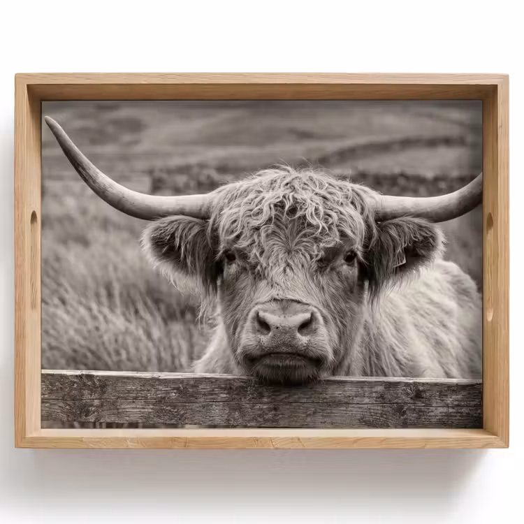 Schotse hooglander - Zwart - Wit - Hout Dienblad Rechthoek middel -z3d_shopping