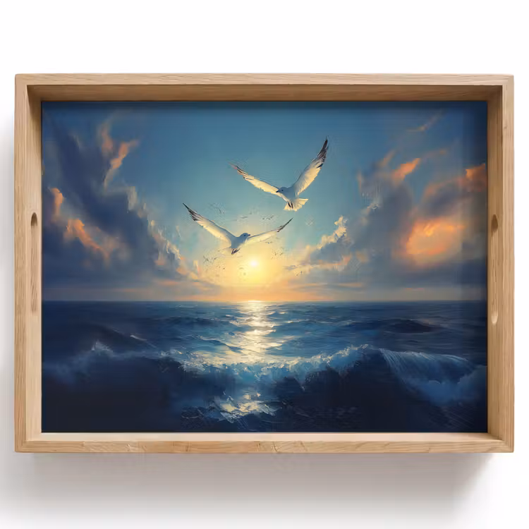 Meeuwen - Zee - Wolken -Blauw Dienblad Rechthoek middel -z3d_shopping