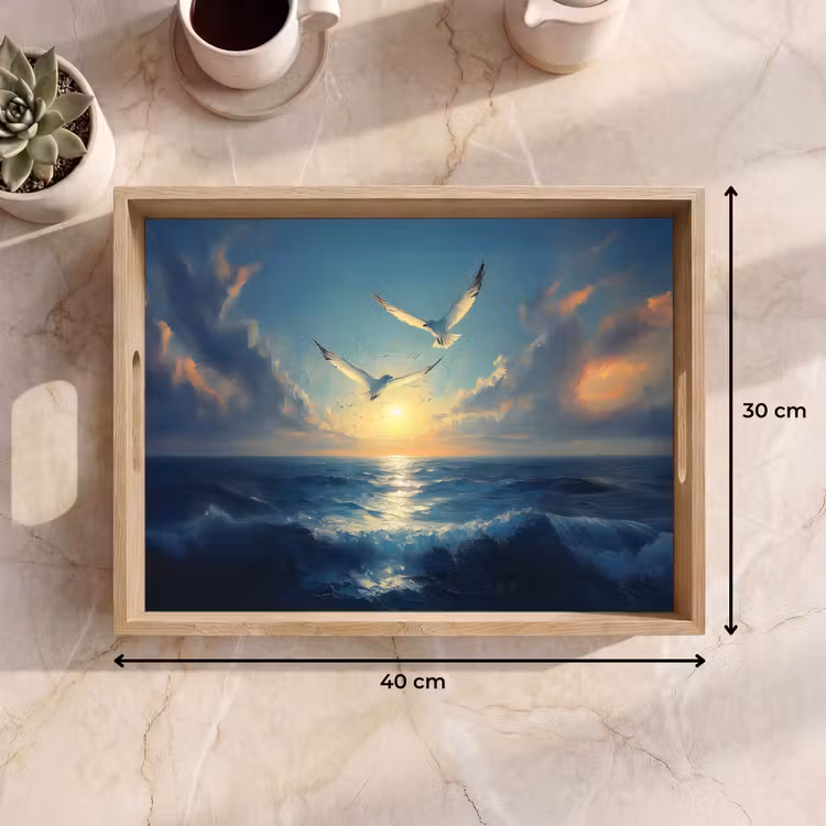 Meeuwen - Zee - Wolken -Blauw Dienblad Rechthoek middel -USP_Formaat