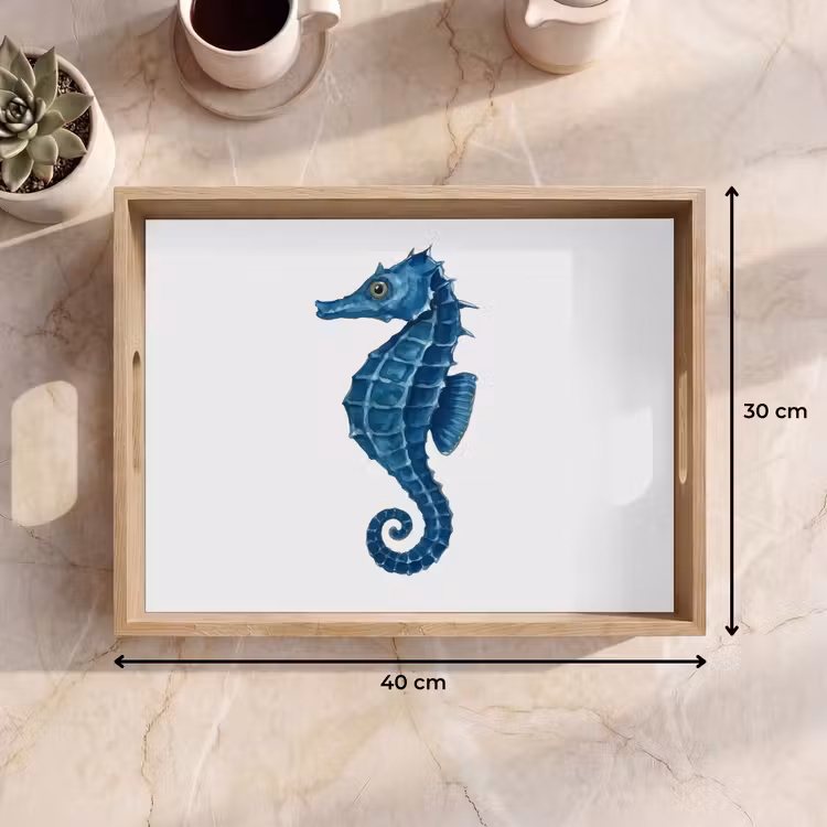Zeepaardje - Staart - Blauw Dienblad Rechthoek middel -USP_Formaat