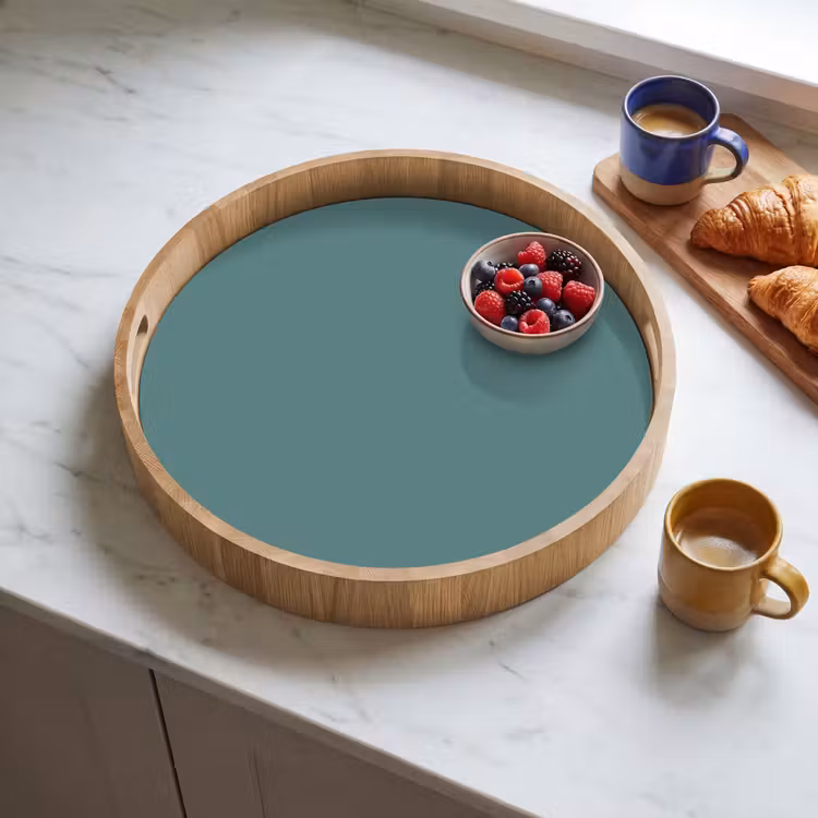 Serene - Teal - Blauw Dienblad Rond middel 914 -sfeer2