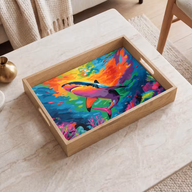 Haai - Koraalrif - Abstract - Kleurrijk Dienblad Rechthoek middel -sfeer1
