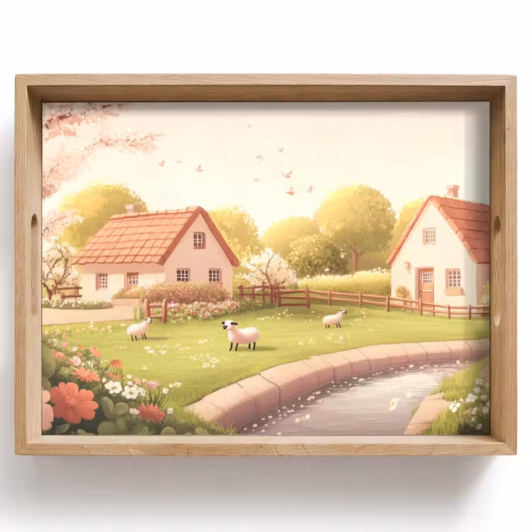 Schapen - Huisje - Platteland Dienblad Rechthoek middel -z3d_shopping
