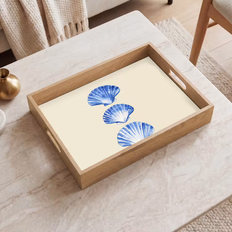 Schelpen - Blauw - Beige Dienblad Rechthoek middel -sfeer1