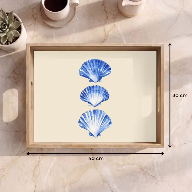Schelpen - Blauw - Beige Dienblad Rechthoek middel -USP_Formaat