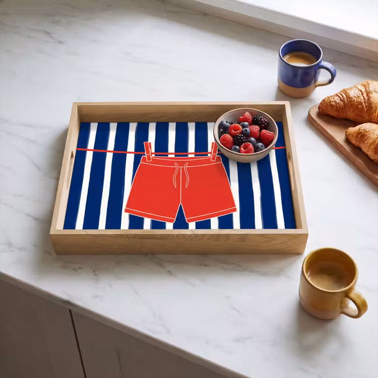 Shorts - Waslijn - Zomer - Illustratie - Rood Dienblad Rechthoek middel -sfeer2