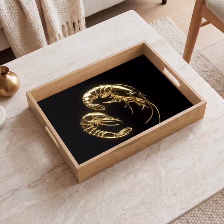 Garnalen - Zwart - Goud - Dieren Dienblad Rechthoek middel -sfeer1