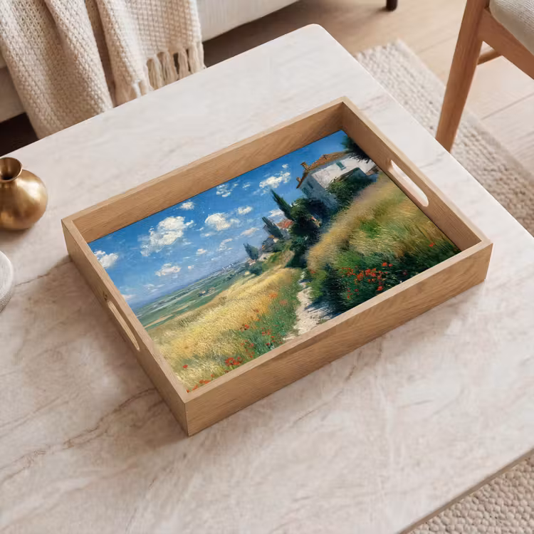 Zandpad - Huis - Bomen - Grasveld Dienblad Rechthoek middel -sfeer1