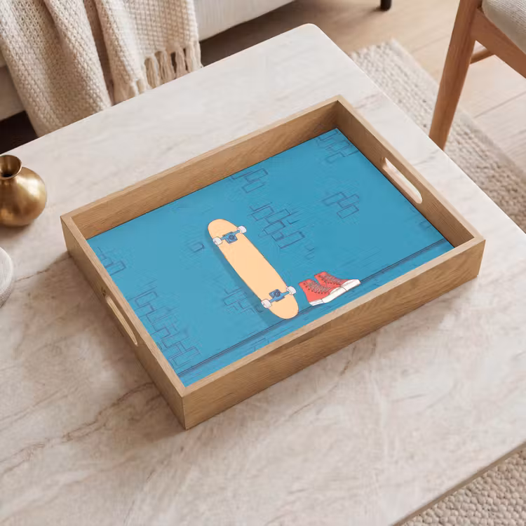 Skateboard - Gympen - Rood - Minimalistisch Dienblad Rechthoek middel -sfeer1
