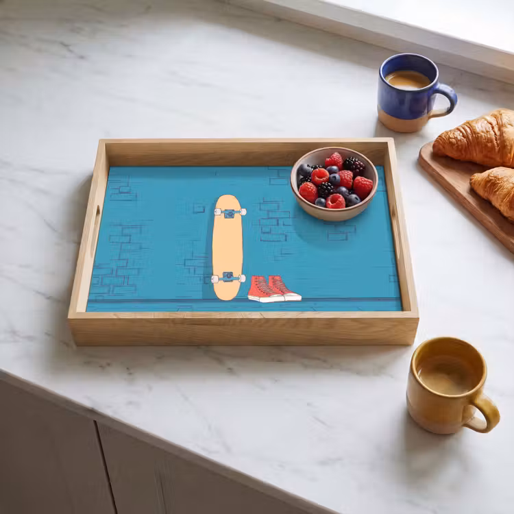 Skateboard - Gympen - Rood - Minimalistisch Dienblad Rechthoek middel -sfeer2