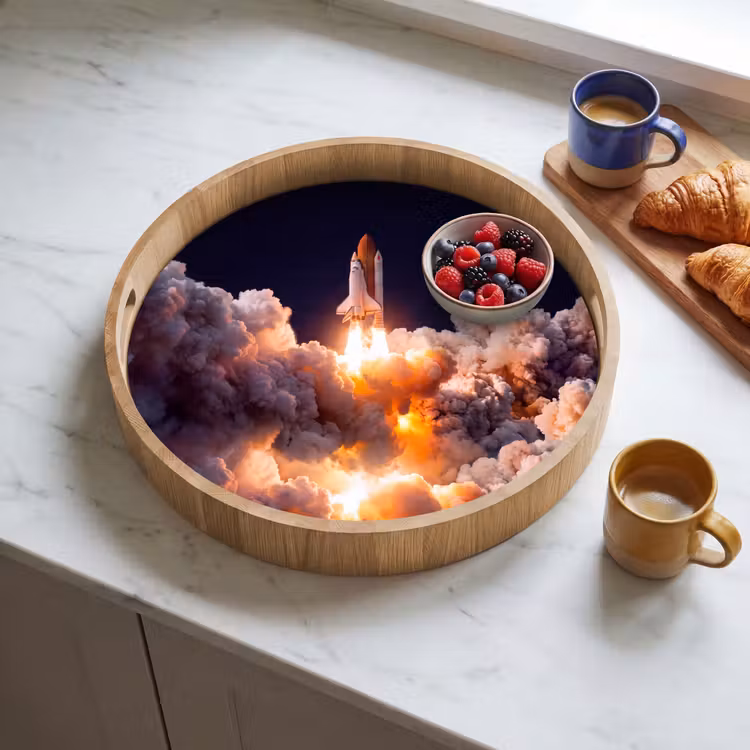 Tray - Spacecraft - Launch - Stars - Ruimtevaartuig - Lancering - Sterren Dienblad Rond middel