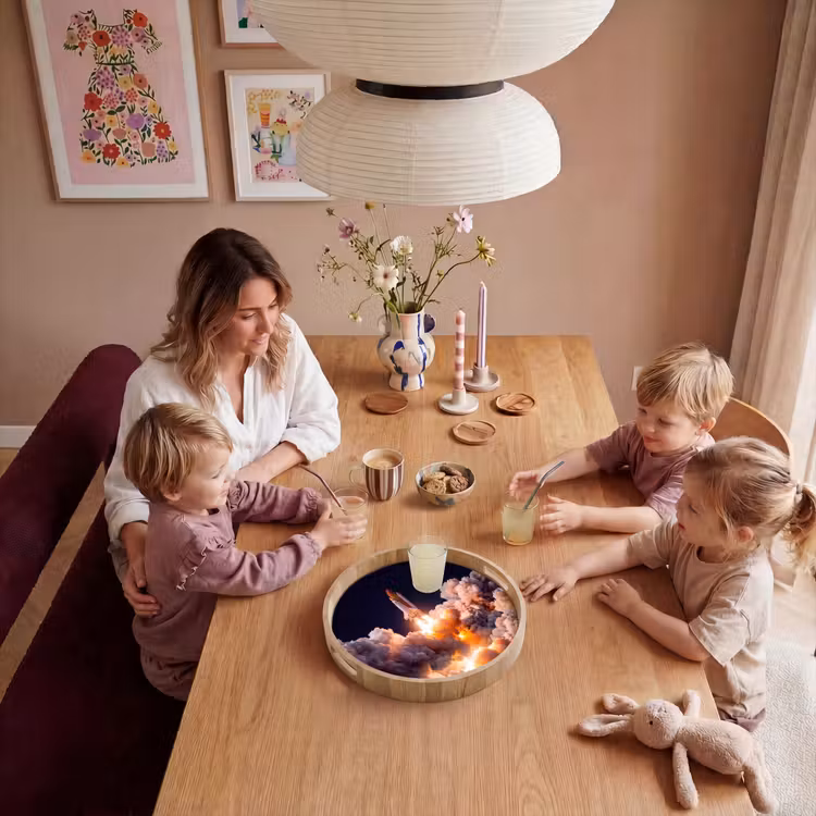 Tray - Spacecraft - Launch - Stars - Ruimtevaartuig - Lancering - Sterren Dienblad Rond middel