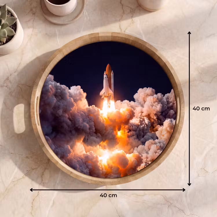 Tray - Spacecraft - Launch - Stars - Ruimtevaartuig - Lancering - Sterren Dienblad Rond middel