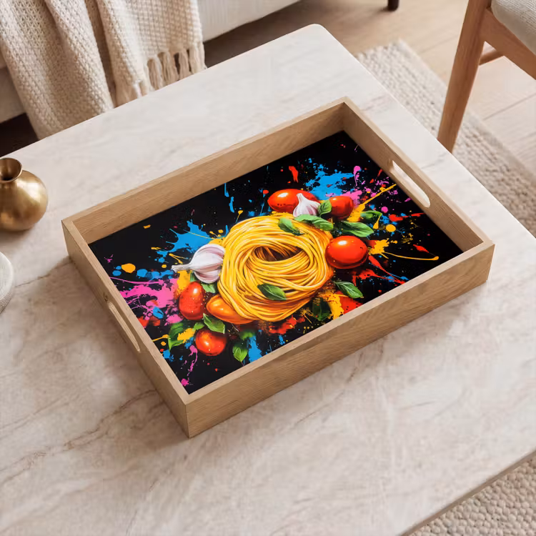 Spaghetti - Graffiti - Verf - Kleurrijk - Eten - Modern Dienblad Rechthoek middel -sfeer1